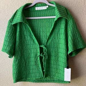Astr Green Tie-Front Blouse